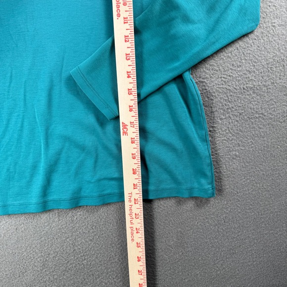 LL Bean Shirt Women M Long Sleeve Supima Cotton Teal Blue Lounge Travel Work - Picture 5 of 7